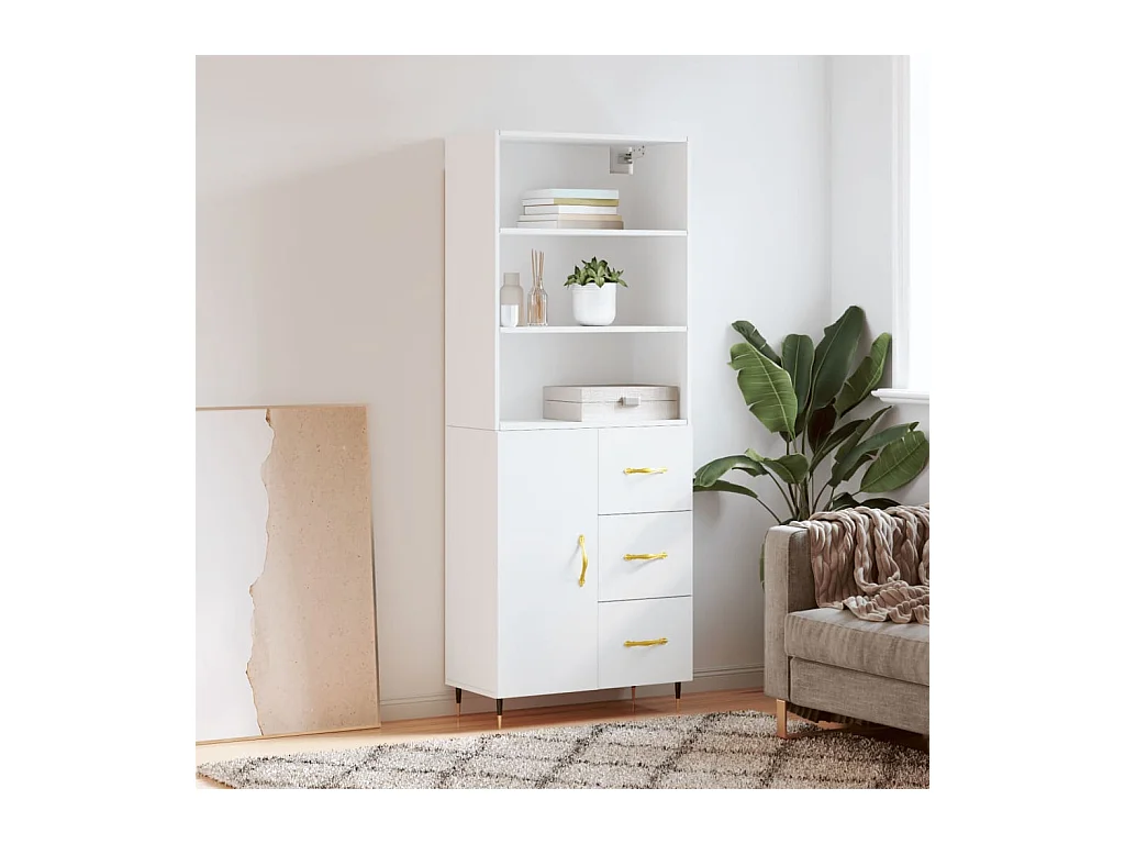 Credenza alta bianca 69,5x34x180 cm Legno ingegnerizzato