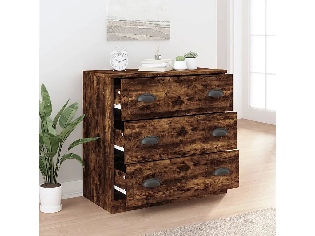 Buffet chêne fumé 70x35,5x67,5 cm bois d'ingénierie