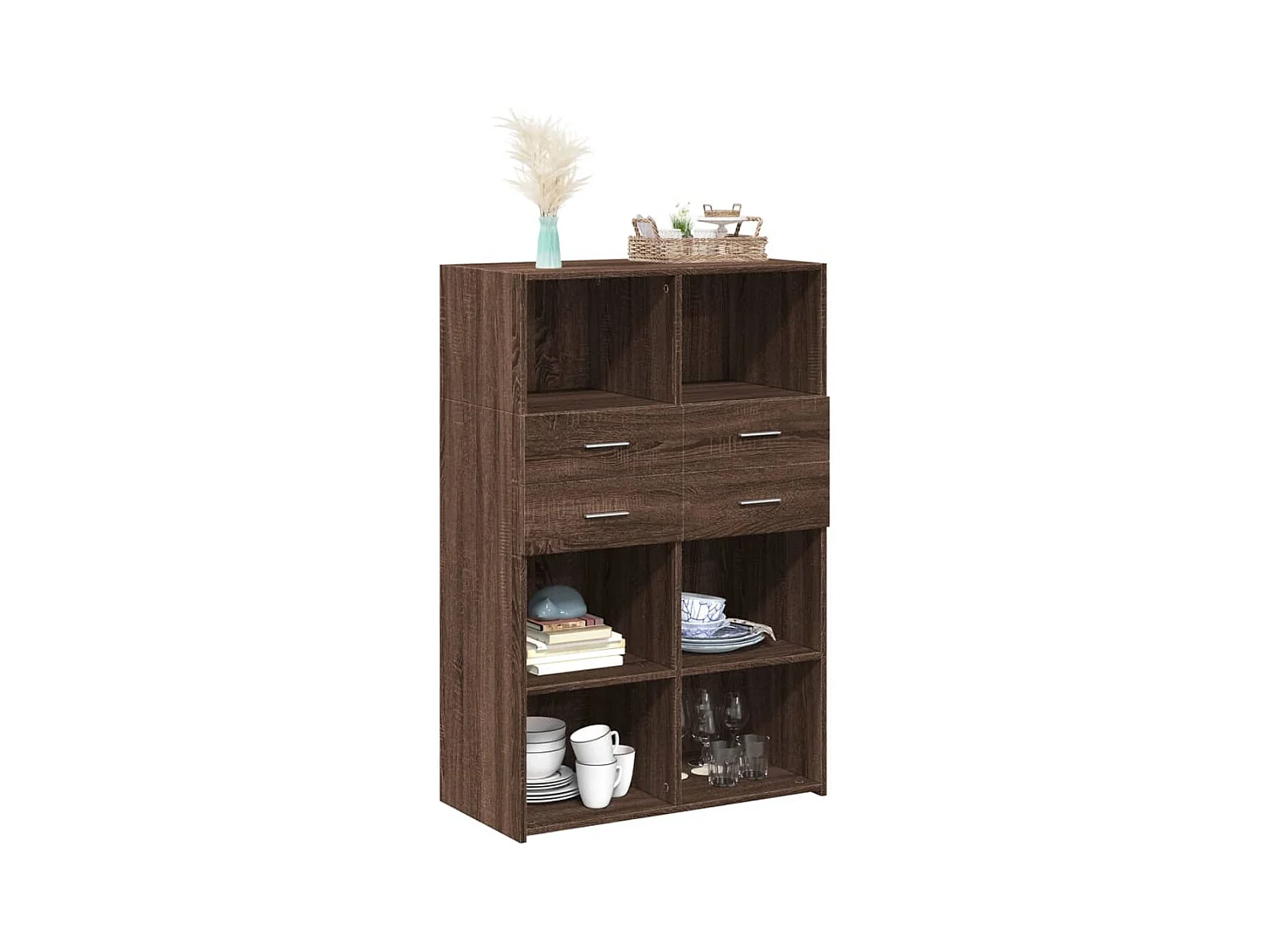 Buffet haut chêne marron 80x42,5x124 cm bois d'ingénierie