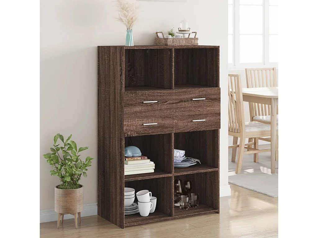Buffet haut chêne marron 80x42,5x124 cm bois d'ingénierie