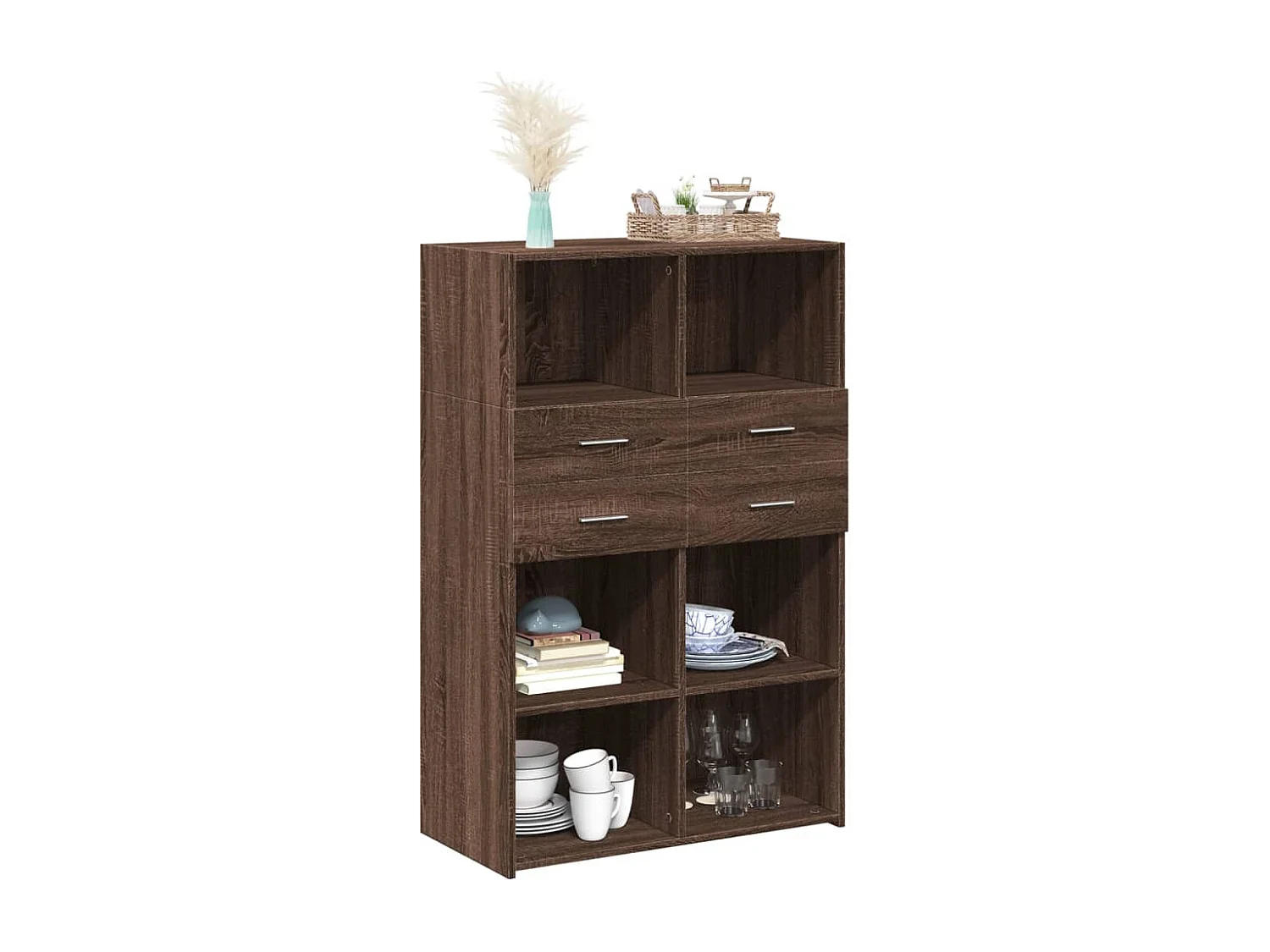 Buffet haut chêne marron 80x42,5x124 cm bois d'ingénierie