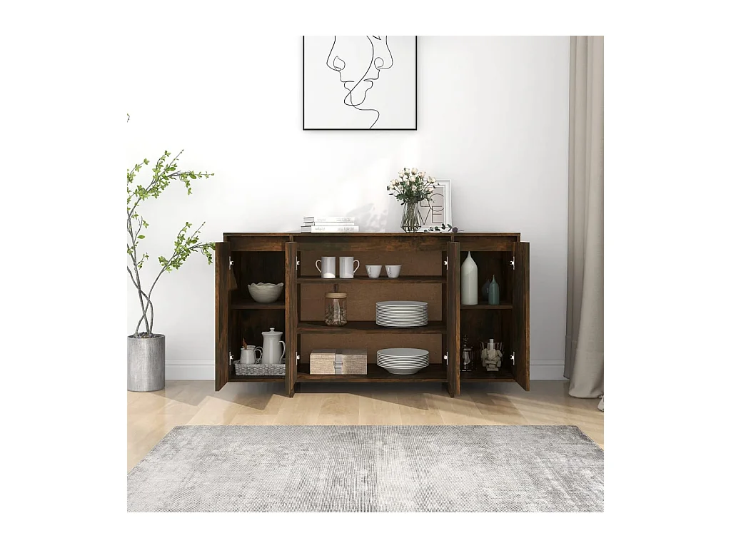 Buffet chêne fumé 135x41x75 cm bois d'ingénierie