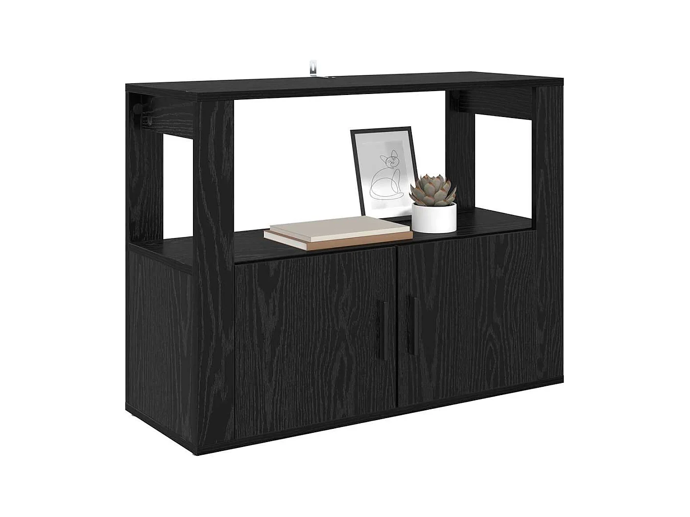 Zwarte eikenhouten dressoir 80 x 30 x 60 cm, bewerkt hout