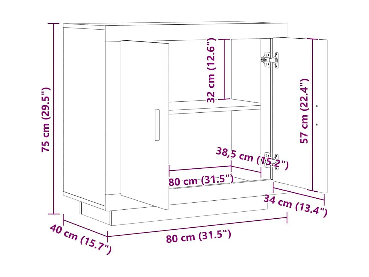 Buffet chêne artisanal 80x40x75 cm bois d'ingénierie