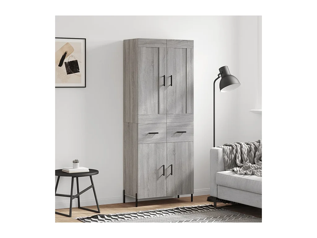 Credenza alta Sonoma grigia 69,5x34x180 cm Legno ingegnerizzato