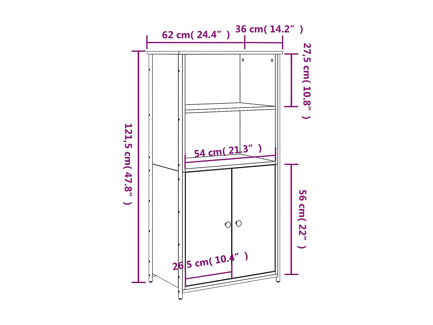 Buffet haut chêne marron 62x36x121,5 cm bois d'ingénierie
