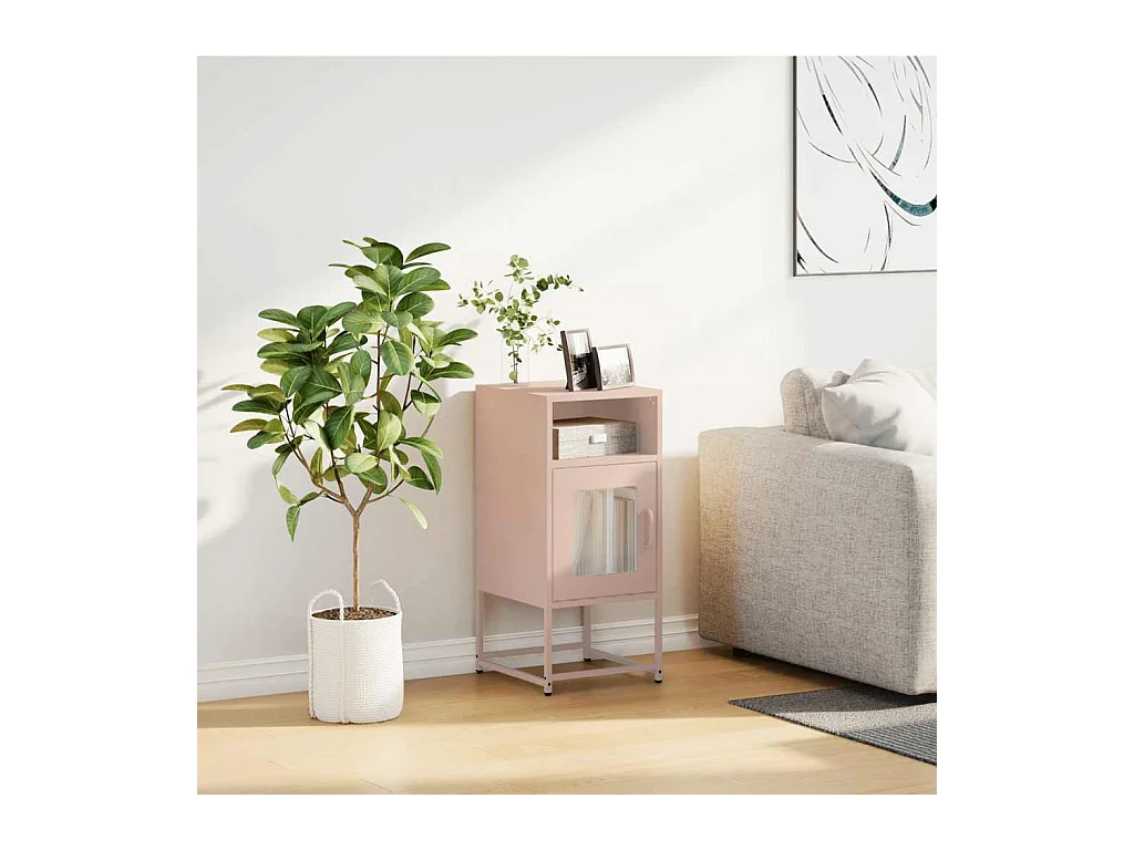 Table de chevet rose 36x39x78 cm acier laminé à froid