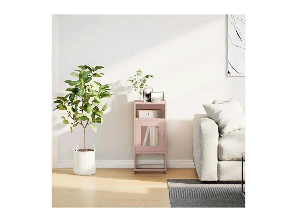 Table de chevet rose 36x39x78 cm acier laminé à froid