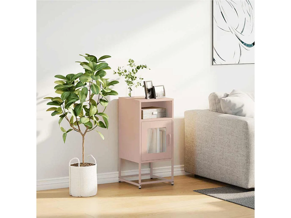 Table de chevet rose 36x39x78 cm acier laminé à froid