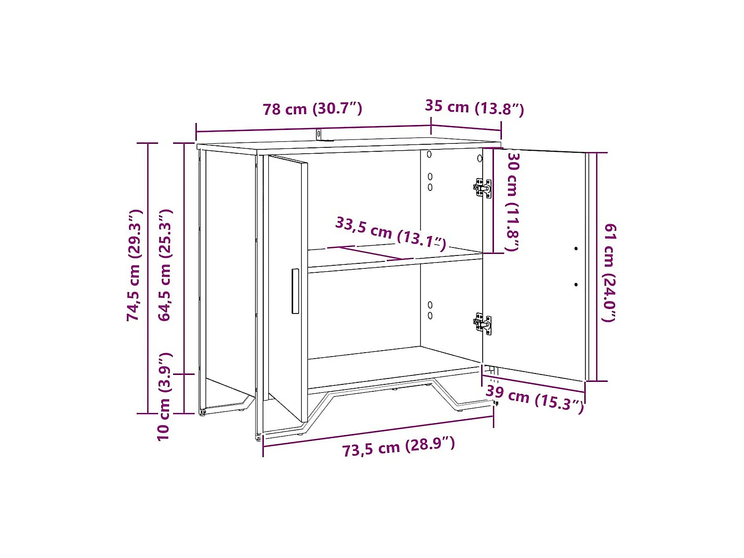 Credenza marrone 78 x 35,5 x 74,5 cm in legno ingegnerizzato