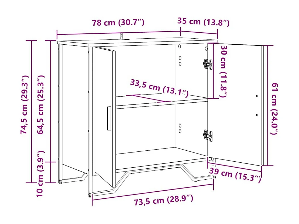 Credenza marrone 78 x 35,5 x 74,5 cm in legno ingegnerizzato