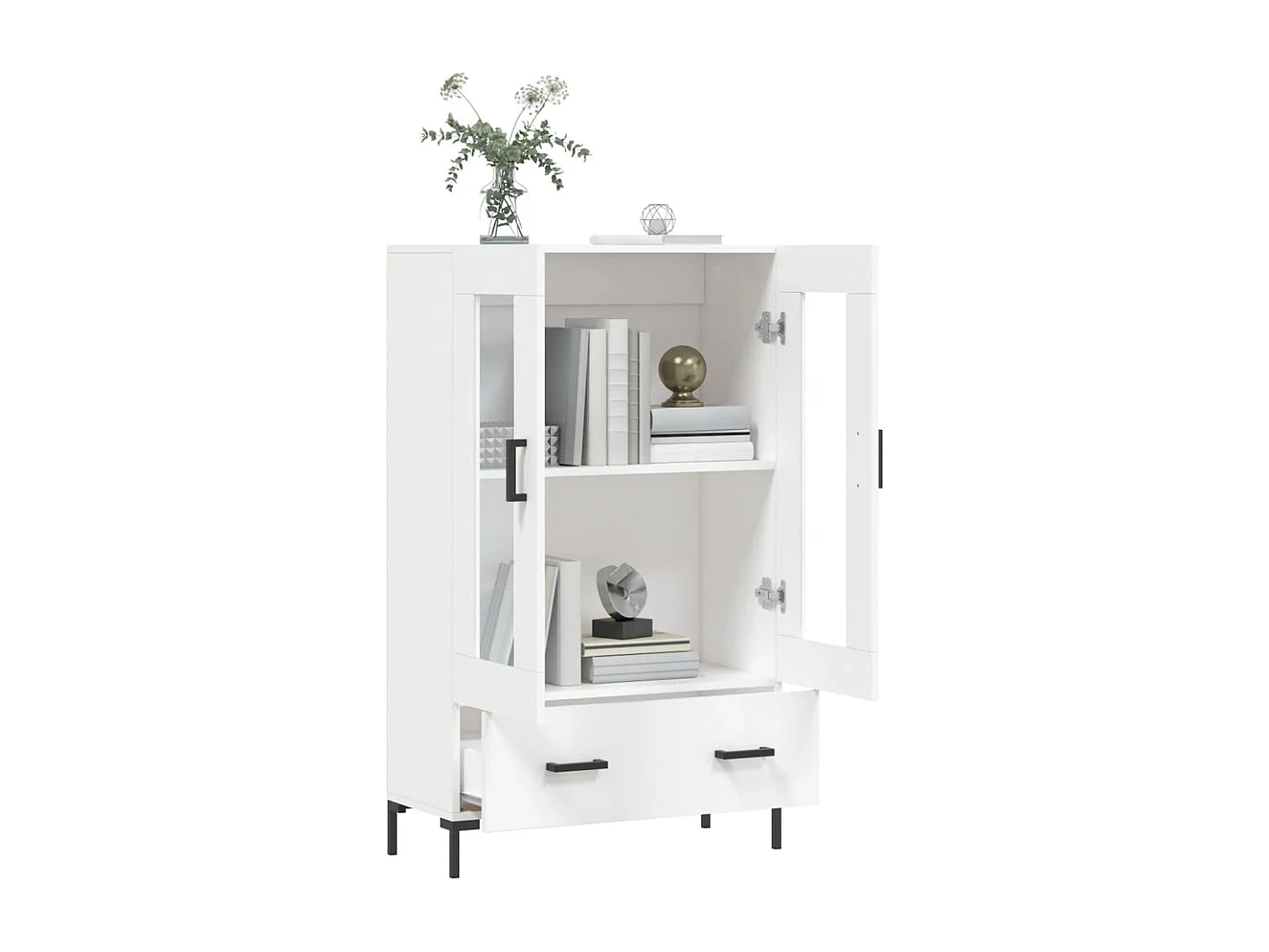 Credenza alta bianca 69,5x31x115 cm in legno ingegnerizzato