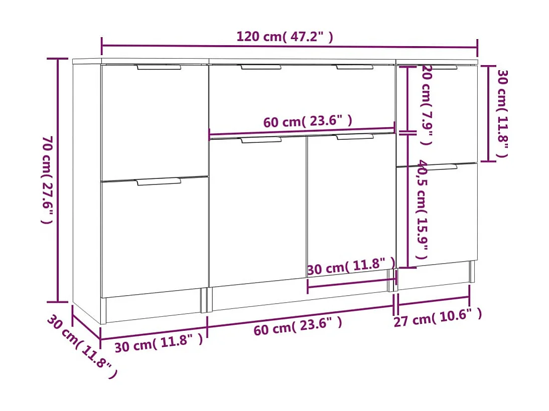 Buffets 3 pcs Chêne sonoma Bois d'ingénierie