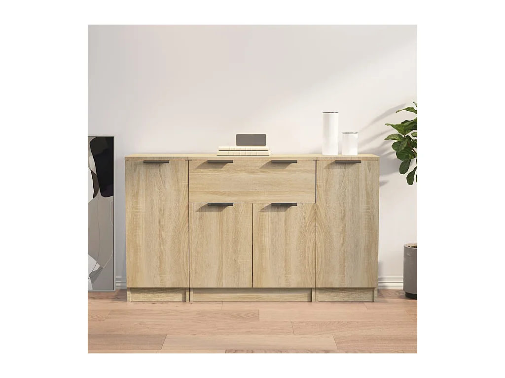 Set buffet da 3 pezzi in rovere Sonoma, legno ingegnerizzato