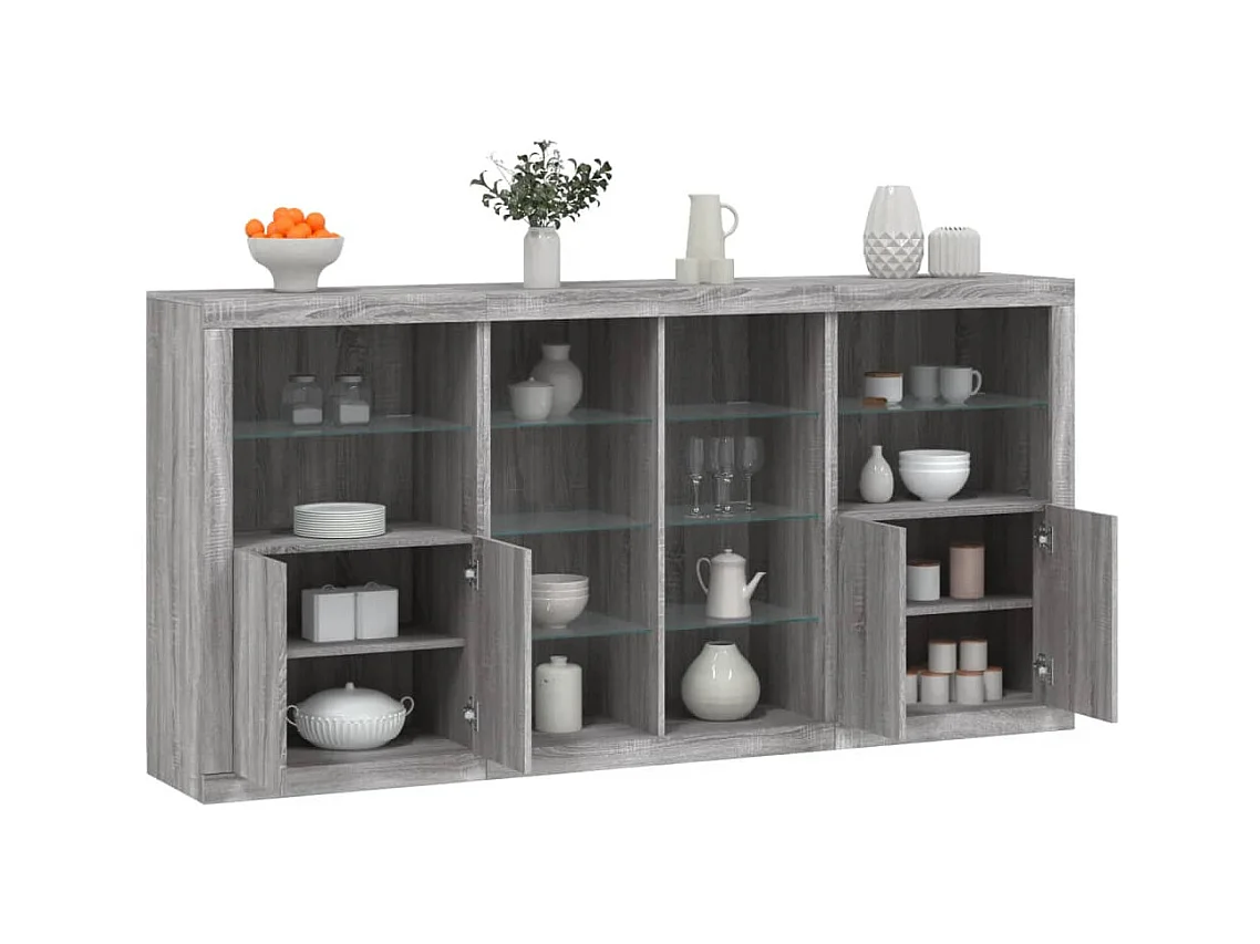 Buffet avec lumières LED sonoma gris 202x37x100 cm