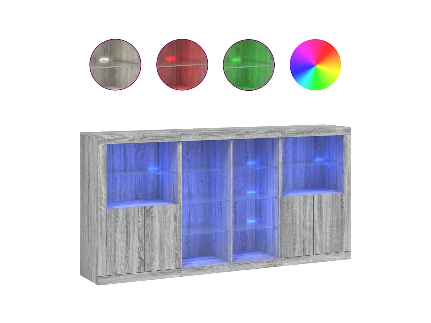 Buffet avec lumières LED sonoma gris 202x37x100 cm