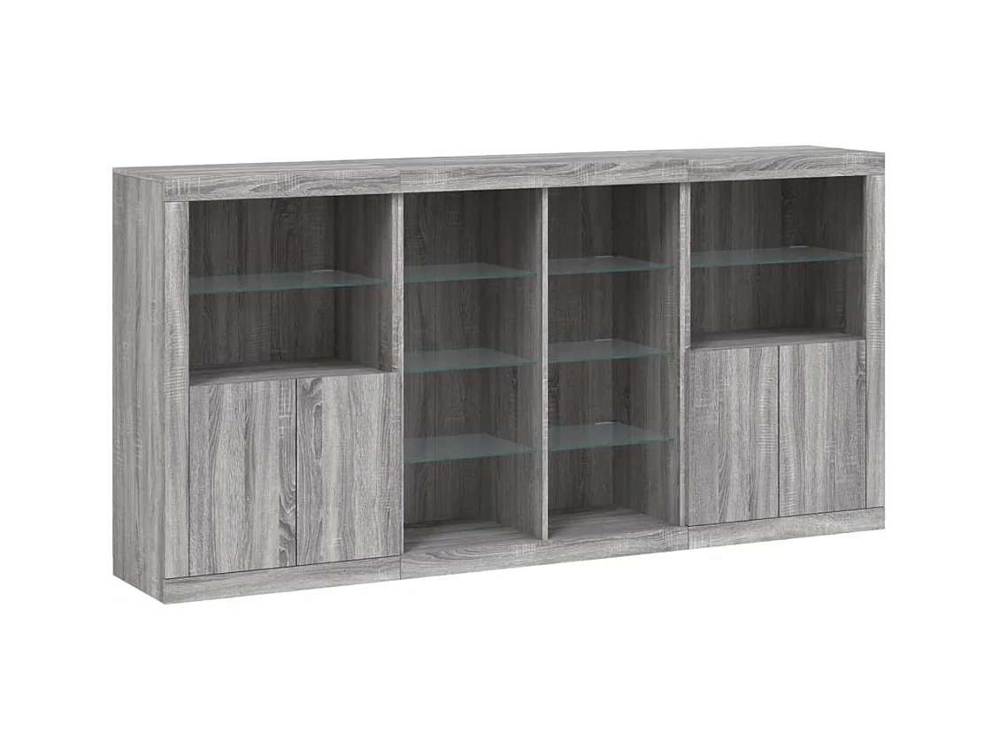 Buffet avec lumières LED sonoma gris 202x37x100 cm