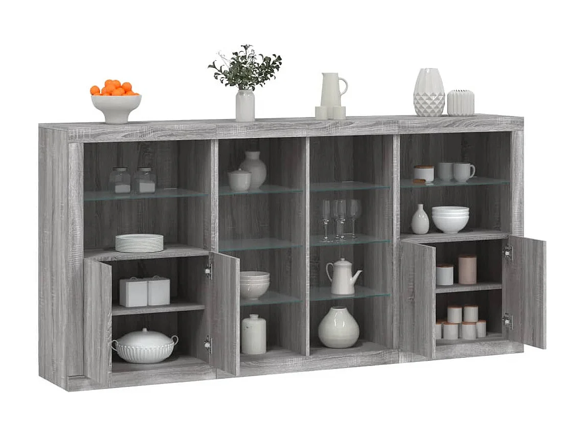 Buffet avec lumières LED sonoma gris 202x37x100 cm
