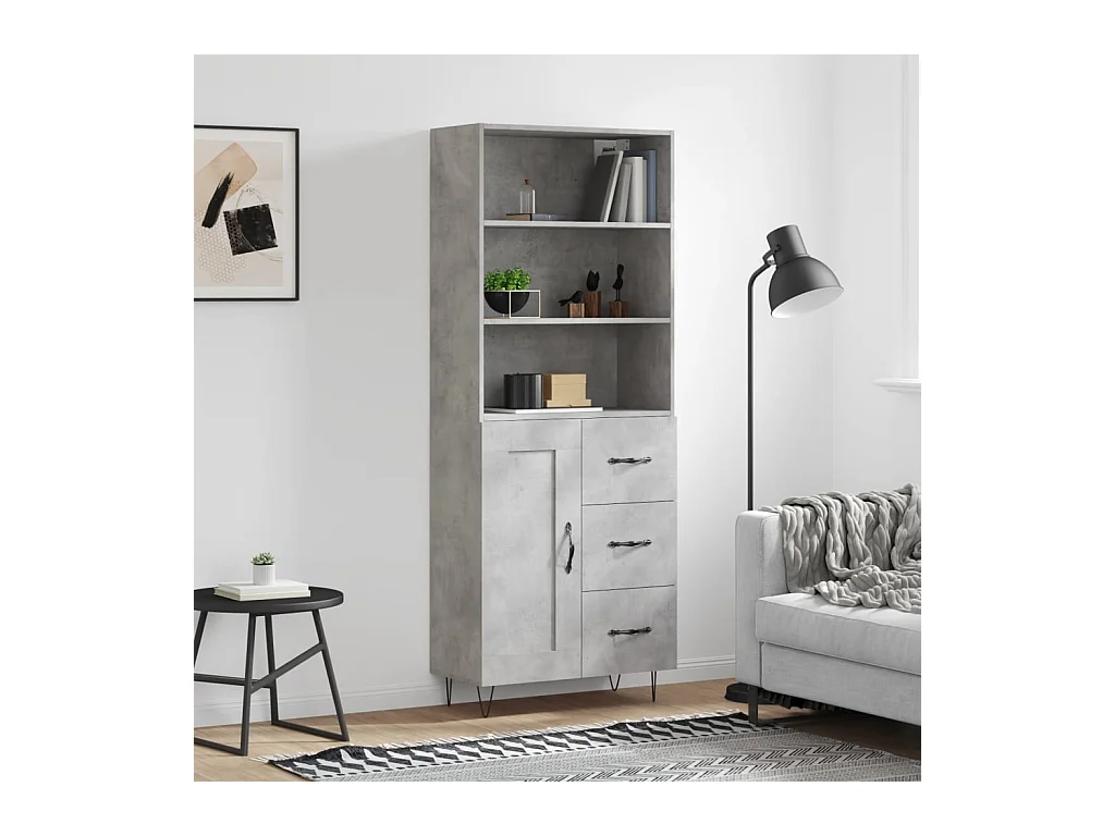 Buffet haut Gris béton 69,5x34x180 cm Bois d'ingénierie