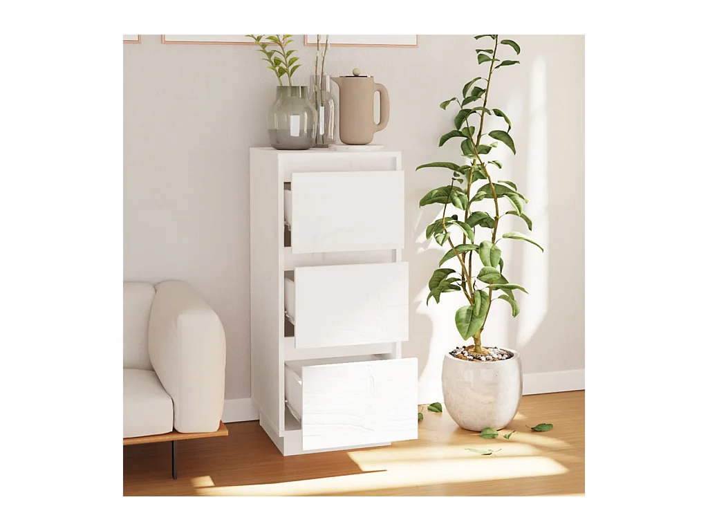 Buffet Blanc 32x34x75 cm Bois massif de pin