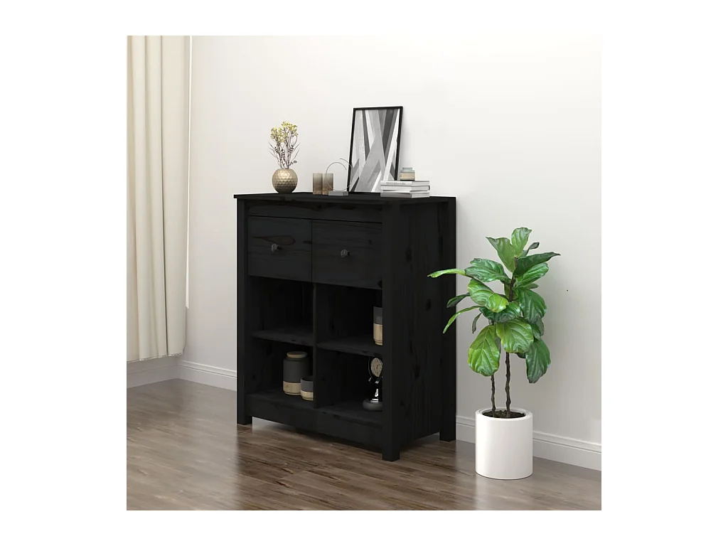 Buffet Noir 70x35x80 cm Bois massif de pin