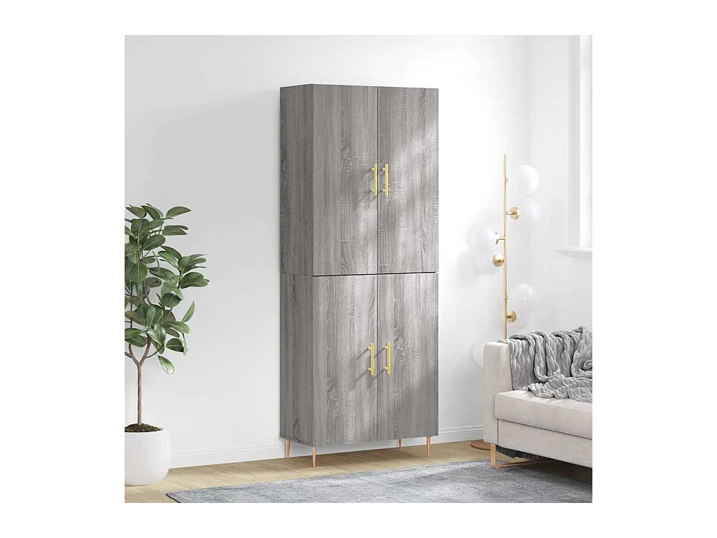 Credenza alta Sonoma grigia 69,5x34x180 cm Legno ingegnerizzato