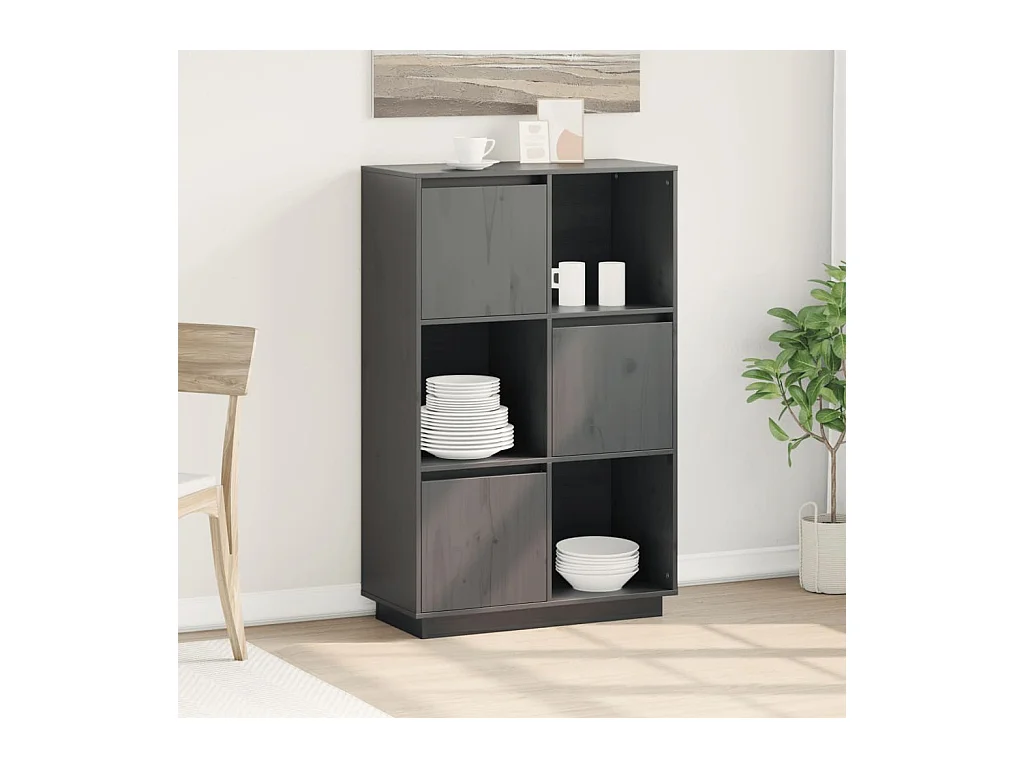 Hoog buffet Grijs 74x35x117 cm Massief grenenhout