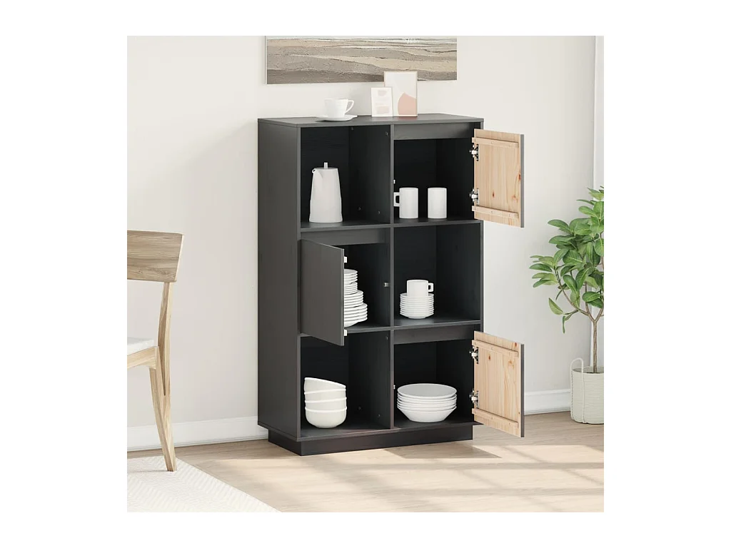 Hoog buffet Grijs 74x35x117 cm Massief grenenhout