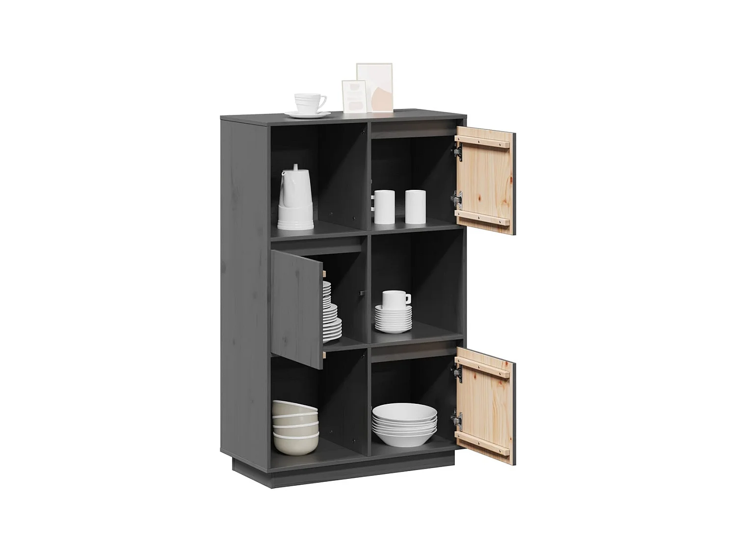 Hoog buffet Grijs 74x35x117 cm Massief grenenhout