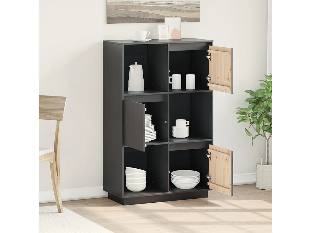 Hoog buffet Grijs 74x35x117 cm Massief grenenhout