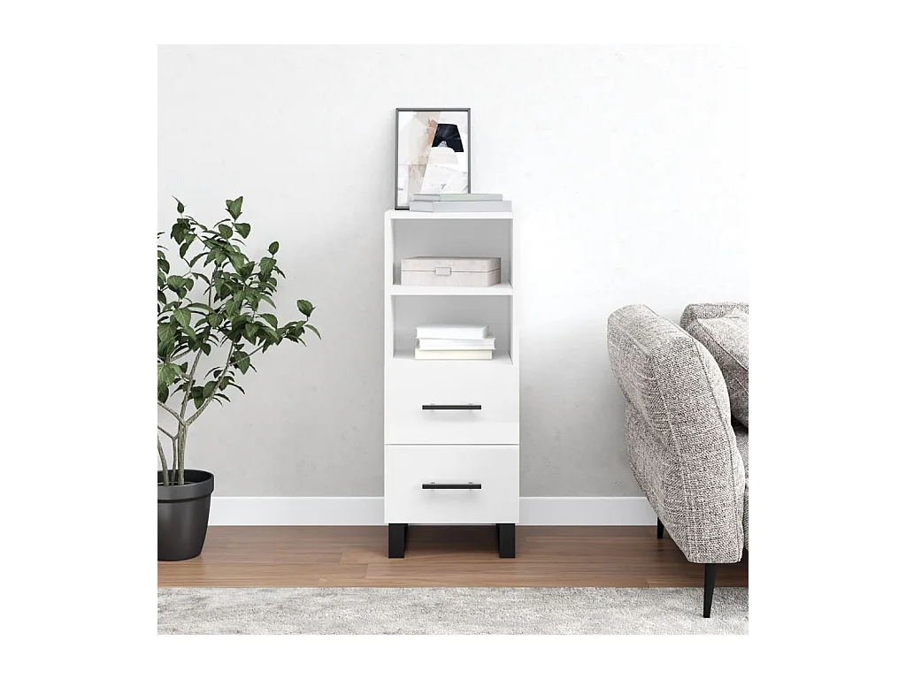 Buffet Blanc brillant 34,5x34x90 cm Bois d'ingénierie