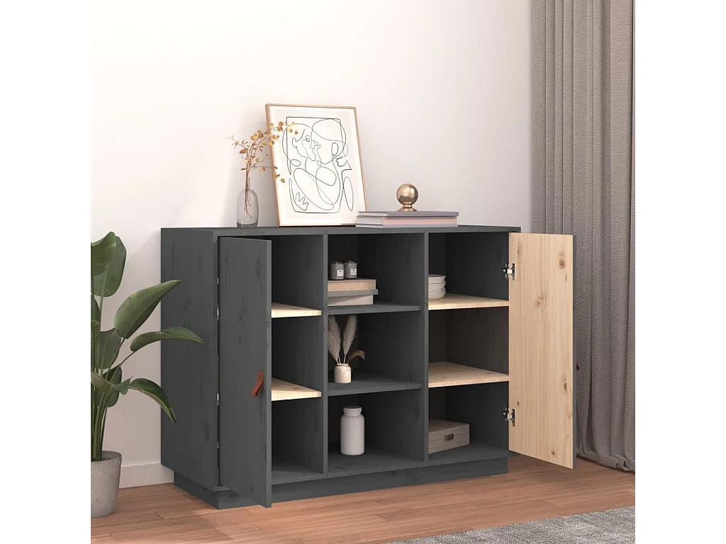 Aparador Gris 100x40x75 cm Madera Maciza de Pino