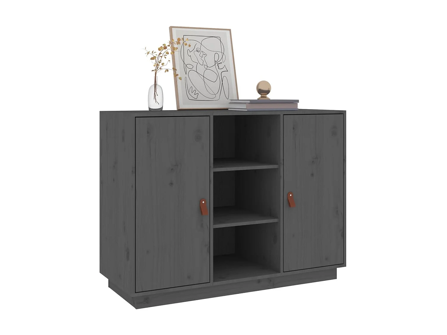 Aparador Gris 100x40x75 cm Madera Maciza de Pino