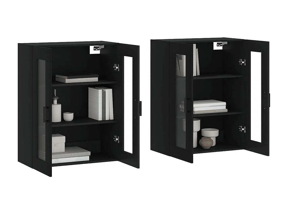 Pensili a 2 pezzi, neri, legno ingegnerizzato