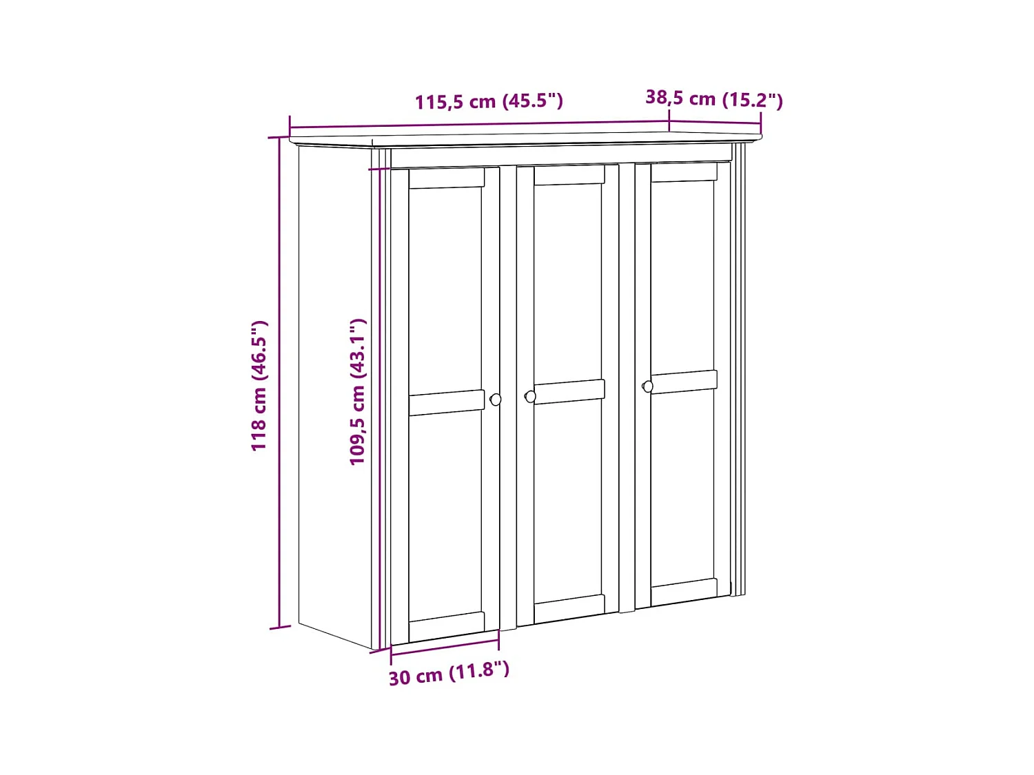 Armoire avec portes vitrées BODO blanc bois de pin massif