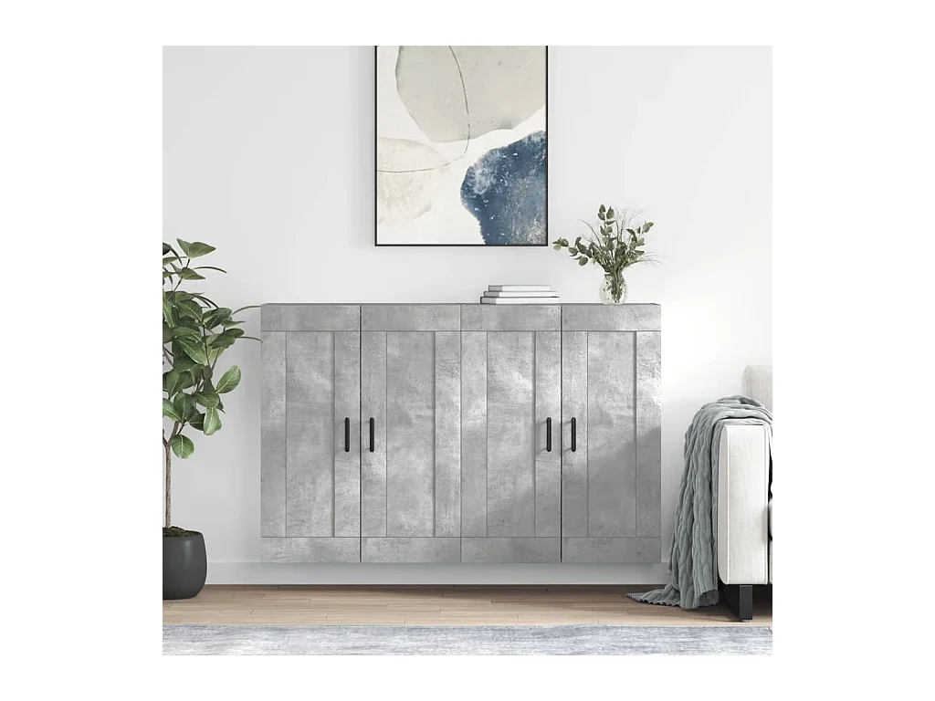 2-delige wandkasten, betongrijs, bewerkt hout