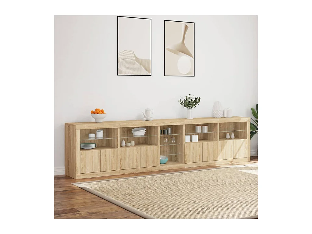 Buffet avec lumières LED chêne sonoma 283x37x67 cm