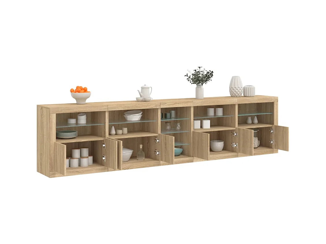 Buffet avec lumières LED chêne sonoma 283x37x67 cm