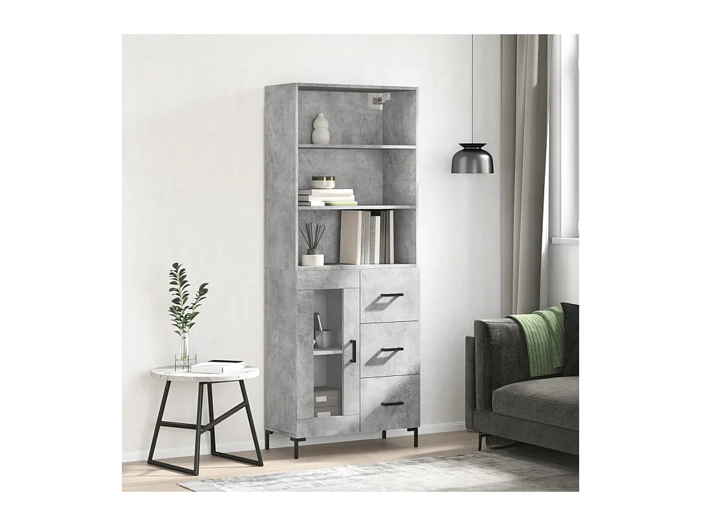 Buffet haut Gris béton 69,5x34x180 cm Bois d'ingénierie