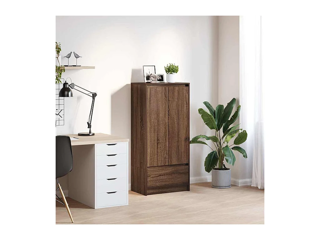 Armoire tiroir chêne marron 55,5x34x119,5 cm bois d'ingénierie