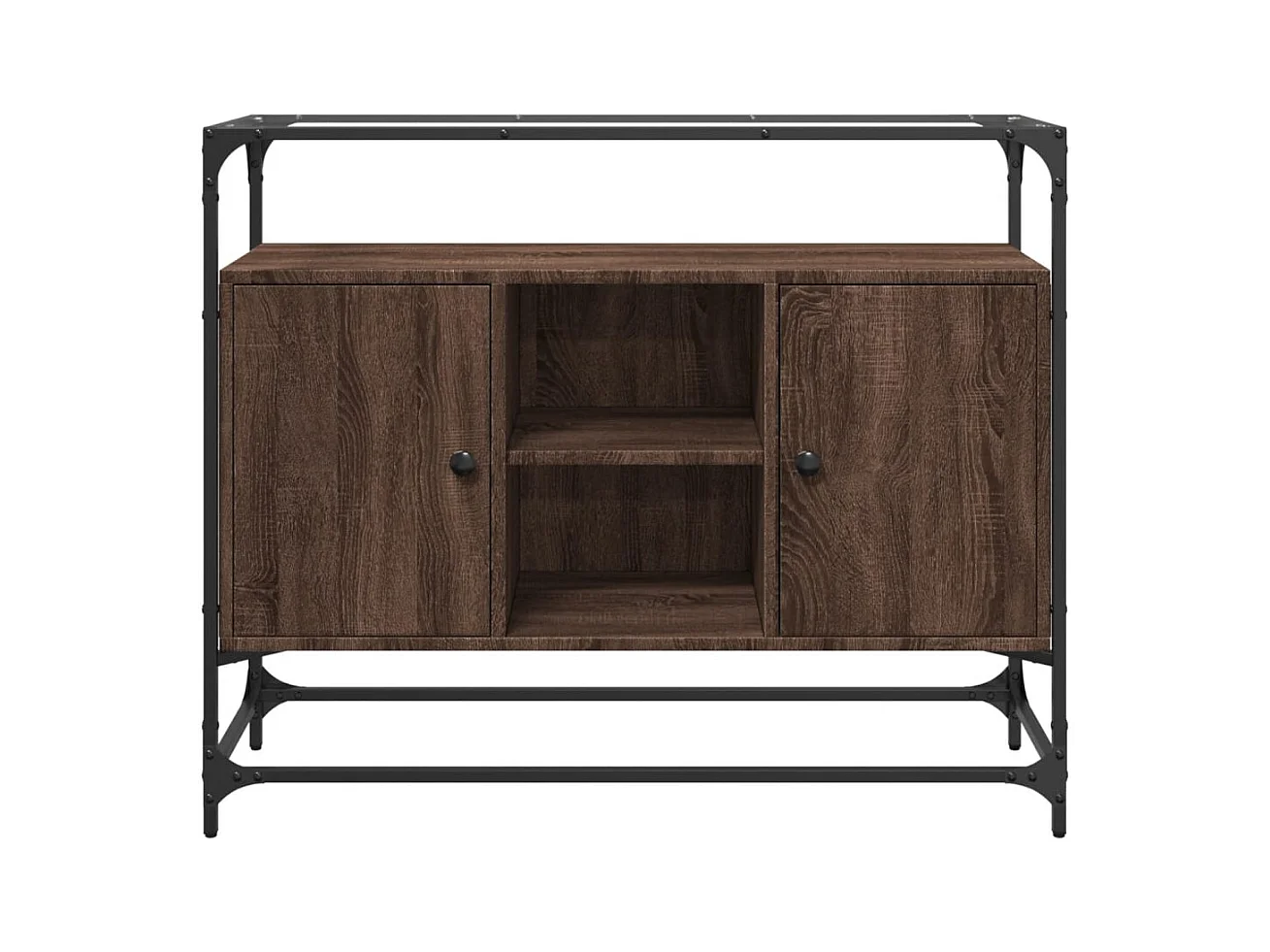 Buffet avec dessus en verre chêne marron bois d'ingénierie