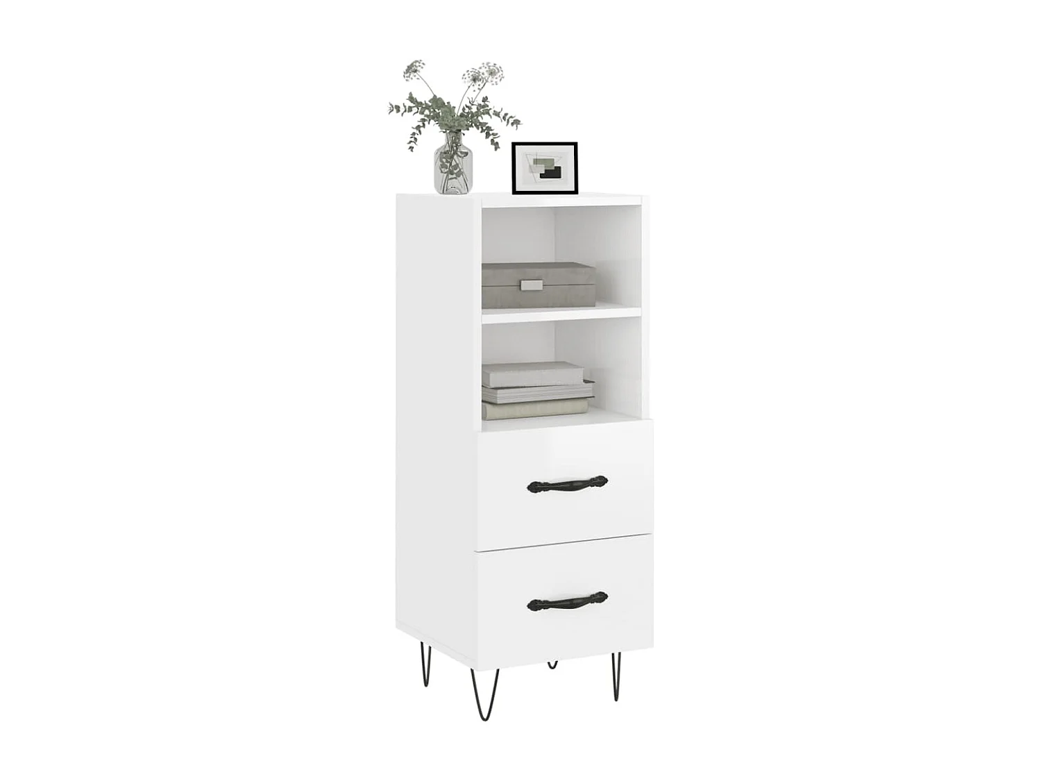 Buffet Blanc brillant 34,5x34x90 cm Bois d'ingénierie