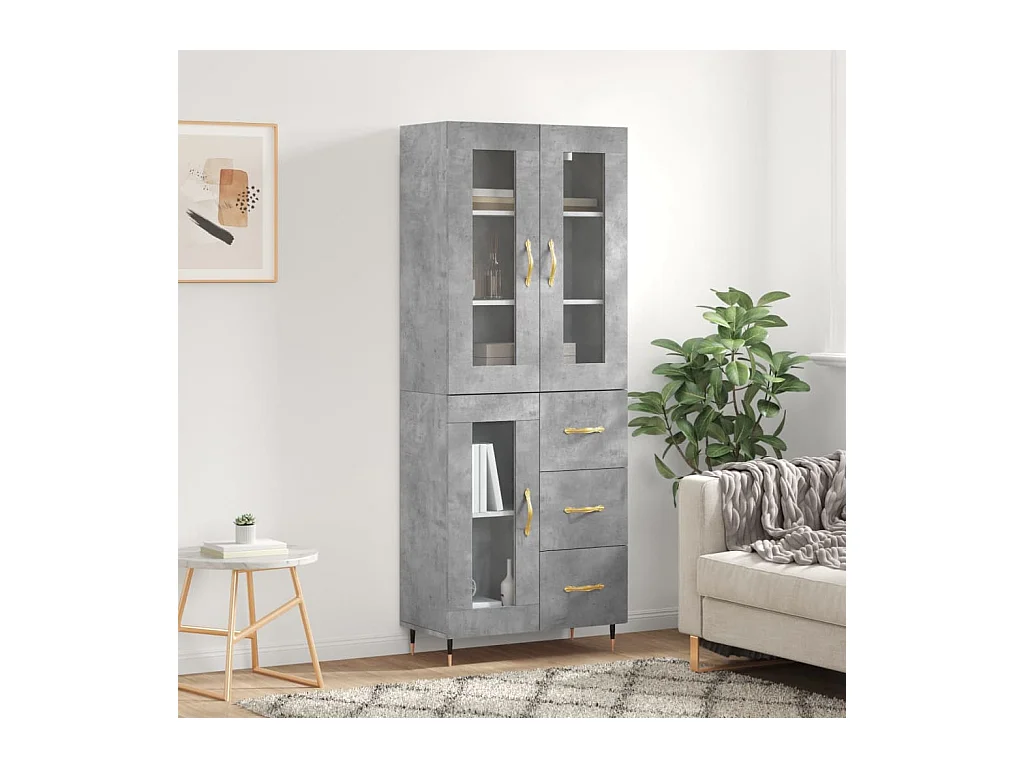 Buffet haut Gris béton 69,5x34x180 cm Bois d'ingénierie