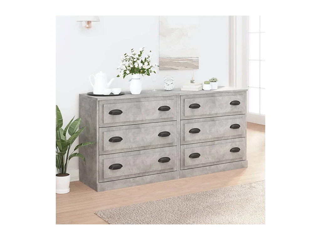 Buffets 2 pcs gris béton bois d'ingénierie