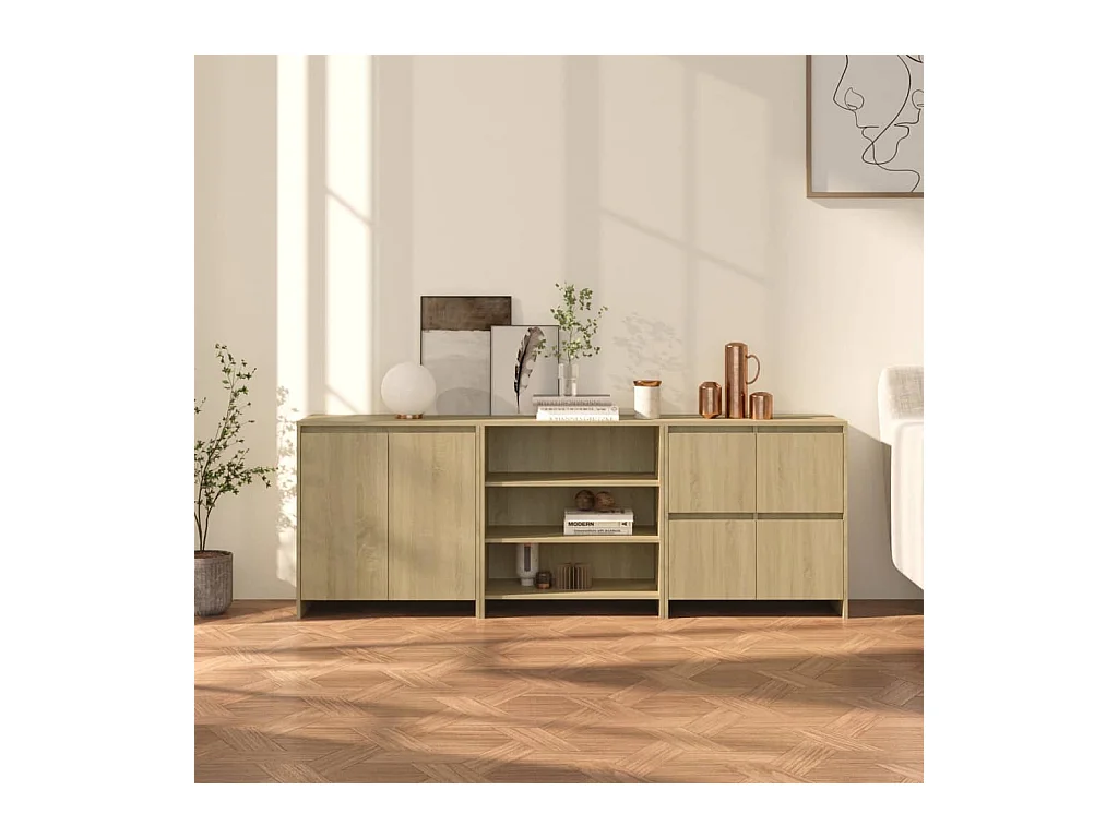 Buffets 3 pcs Chêne sonoma Bois d'ingénierie