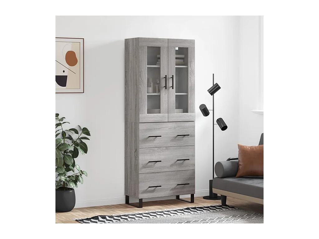 Sonoma hoog dressoir grijs 69,5x34x180 cm Technisch hout