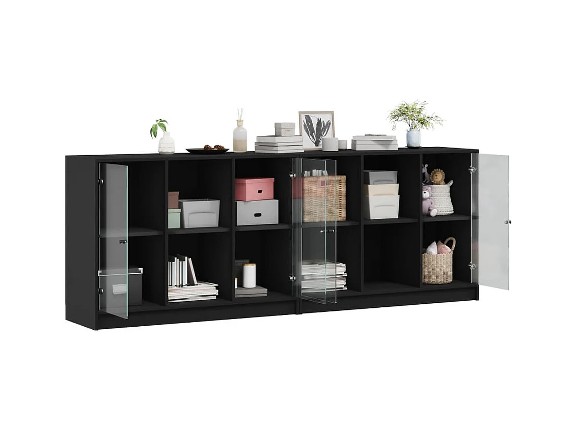 Bibliothèque avec portes noir 204x37x75 cm bois d'ingénierie