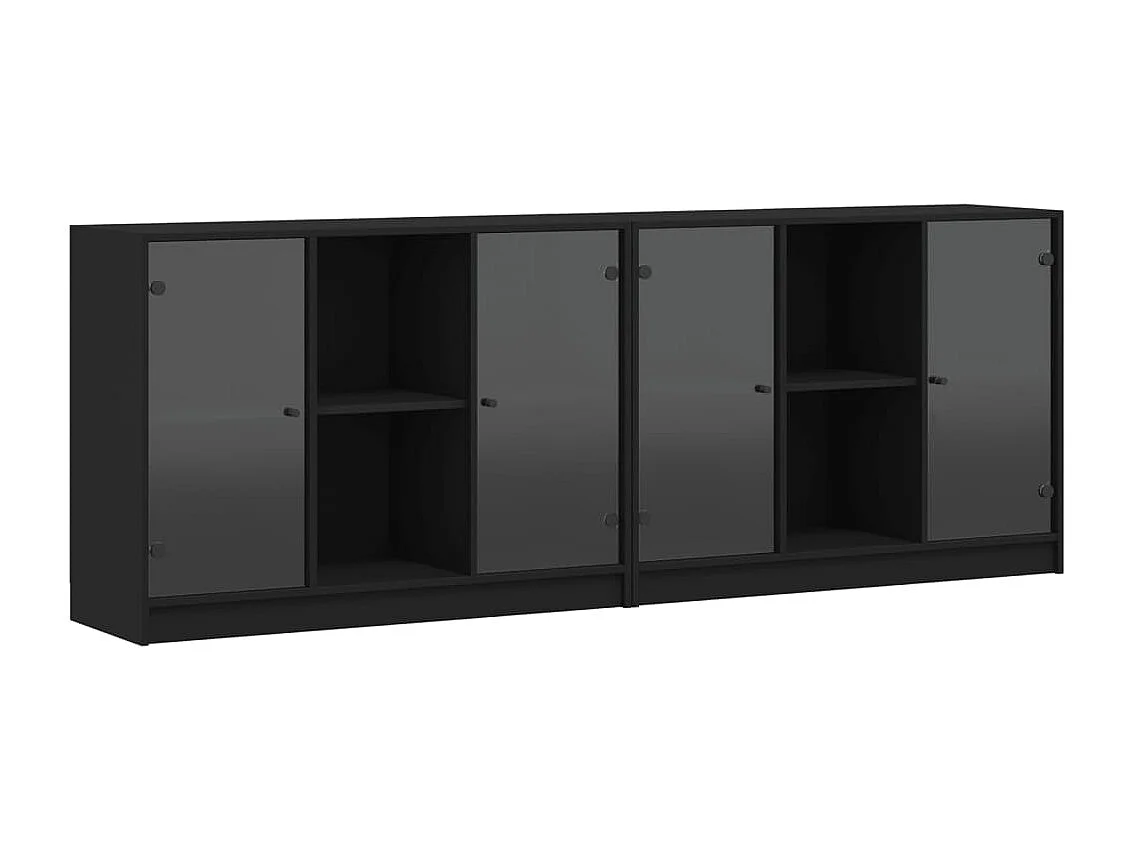 Bibliothèque avec portes noir 204x37x75 cm bois d'ingénierie