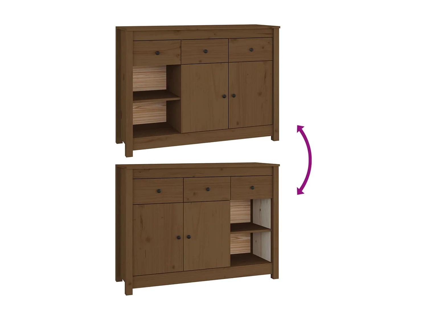 Buffet Marron miel 100x35x74 cm Bois massif de pin