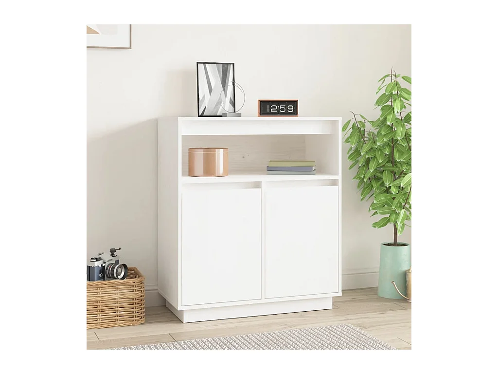 Buffet Blanc 70x34x80 cm Bois massif de pin